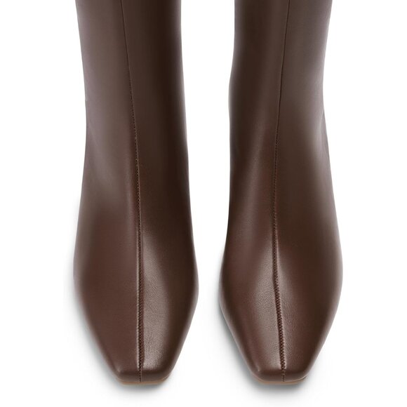 Women Brown Knee High Boots 2 Inch Kitten Heel Fashion Sexy Square Toe Wide Calf - Picture 5 of 8